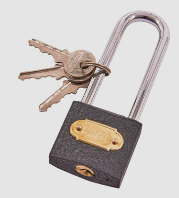 Long shackle iron padlock.