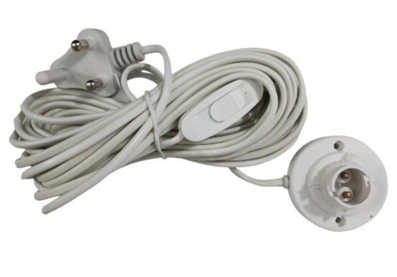 White Lamp Holder with Cable and Thru Switch